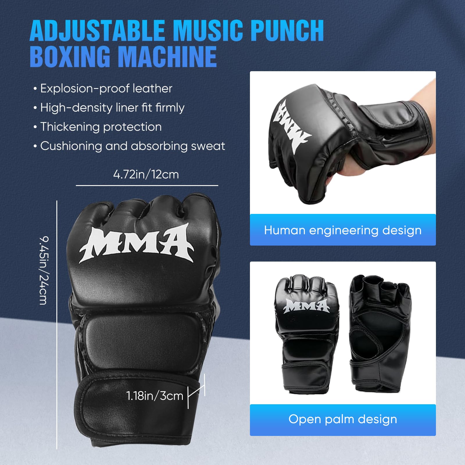 Máquina de boxeo musical, Smart LED, Bluetooth, incluye guantes de boxeo, diana de boxeo de pared, 9 modos de velocidad y modo de conteo para adultos y niños