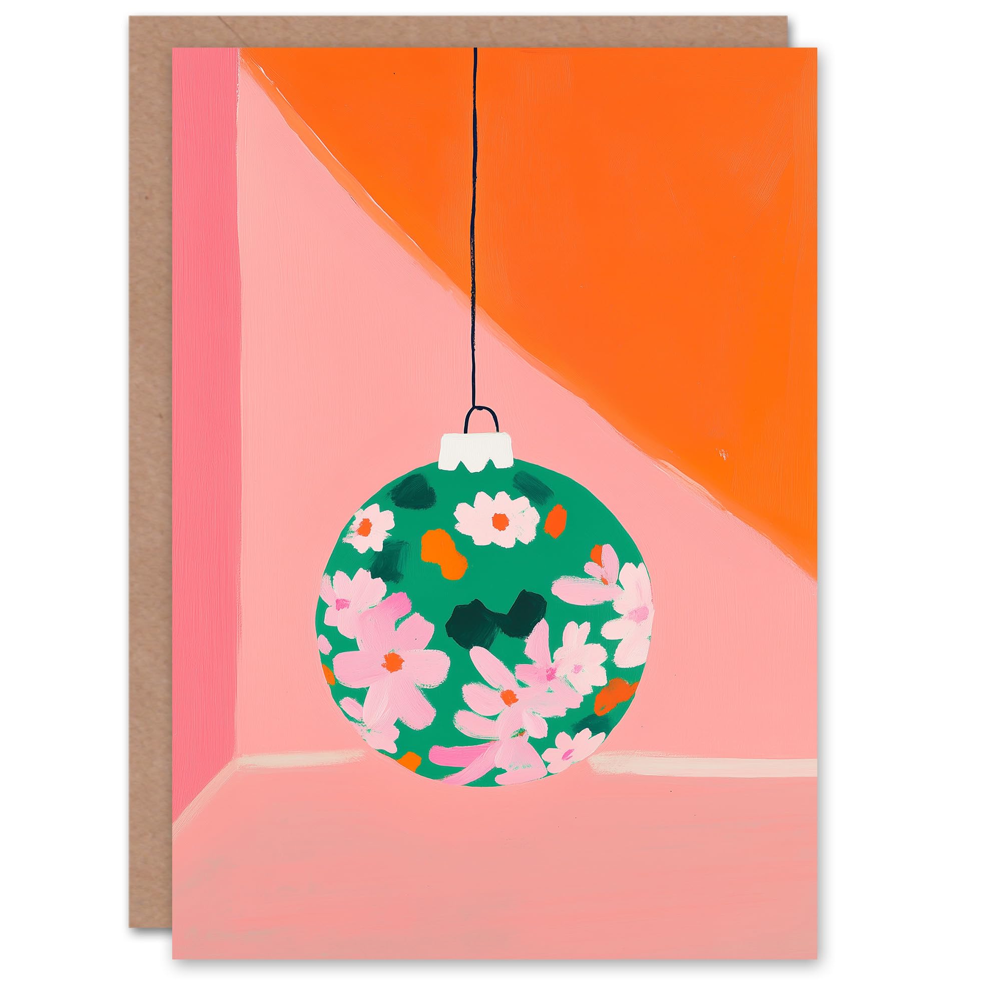 Single Floral Pattern Bauble Ornament Painting Festive Xmas Christmas Card