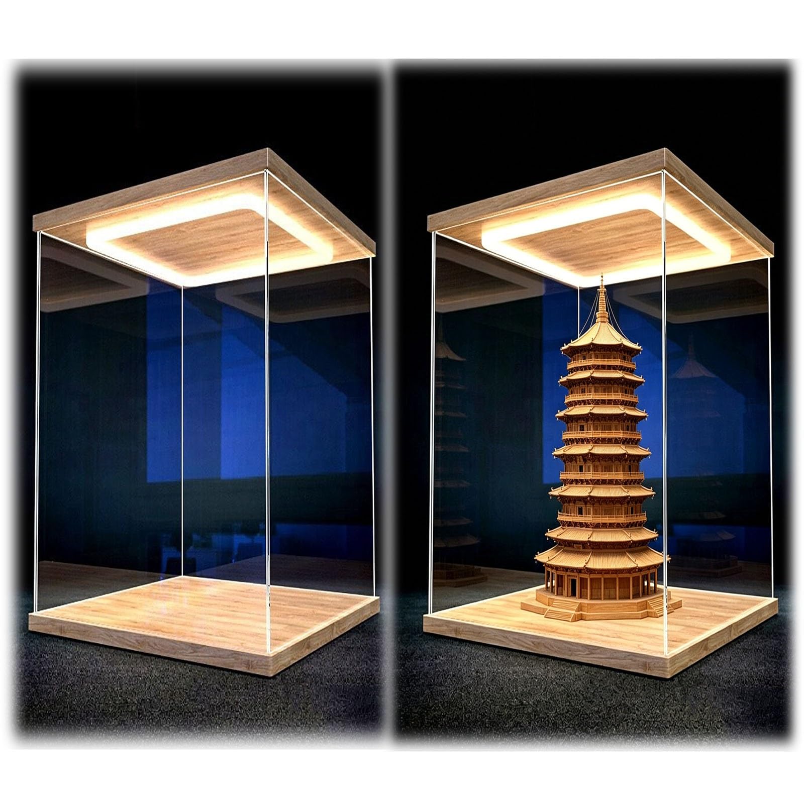 Acrylic Display Case with LED Light, Easy Access Storage Organizer, Clear Dustproof Showcase Box for Action Figures & Collectibles(50x30x30cm(20x12x12in))