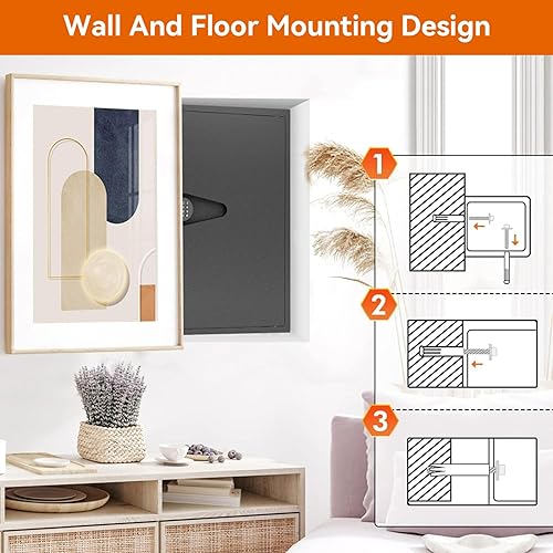 Miniatura 8 de Caja fuerte de pared entre tachuelas ocultas con bloqueo de teclado digital, acero resistente electrónico con estantes extraíbles, secreto en la