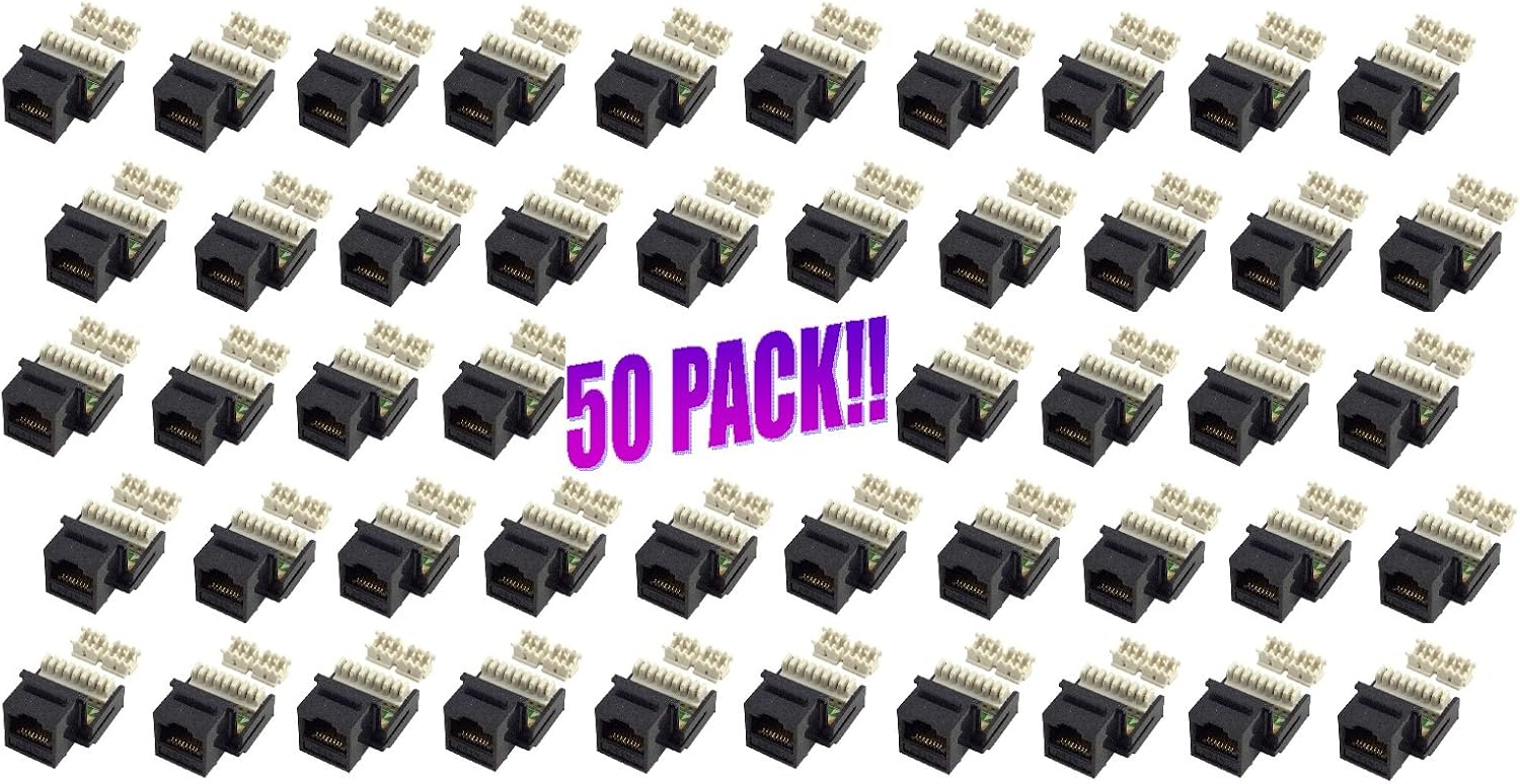 50 Pack of 4 Pair CAT5e Network Keystone Jacks Black
