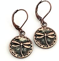Ear-Resistables Antiqued Copper Dragonfly Dangle Lever Back Earrings - Vintage Boho Jewelry