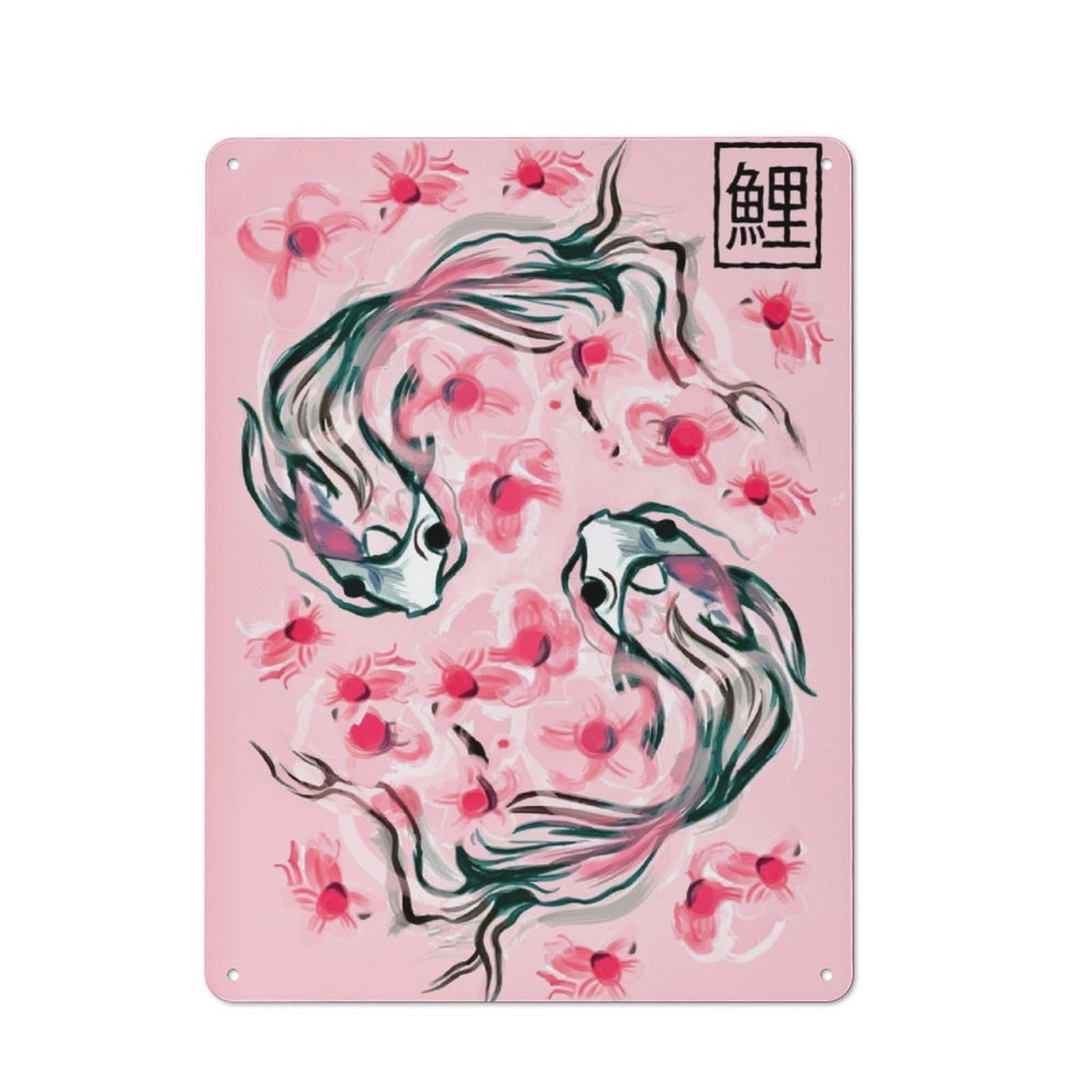 Junmoney Yin Yang Koi Fish Painting Retro Metal Sign 40X30cm For Garage Wall, For Home Interiors And Metal Sign Collectors