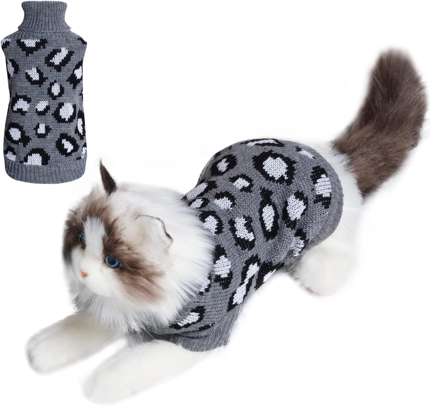 Cat Sweater Leopard Knitted Clothes for Cat Winter Warm Sleeveless Sweater for Small Dogs or Cat (Gray,Small)