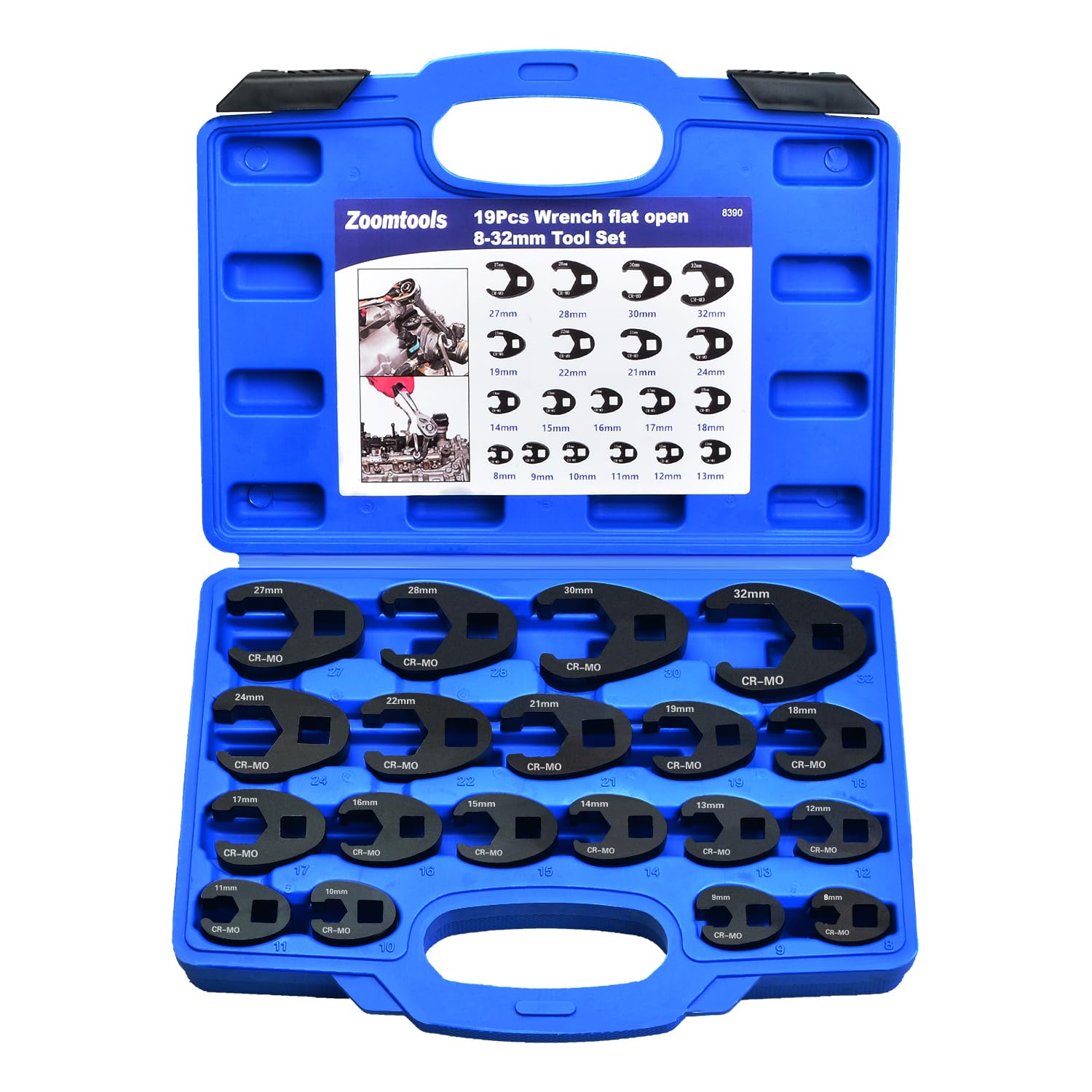 Lot de 19 clés à pied de robinet - Couple 1/2" 3/8" - Entraînement carré extérieur 8-32 mm - Clé à douille - Jeu de clés à douille - Jeu de clés à pied d'oie