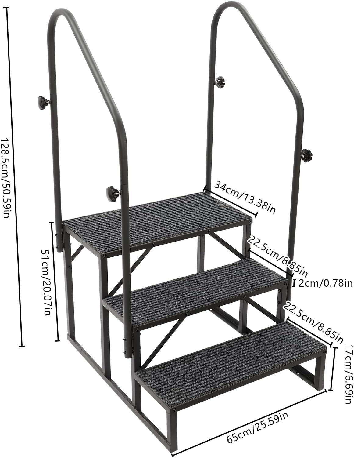 Swimming Pool Ladder Above Ground, Rv Step Stool Ladder W/2 Handle, 450Lbs Load Capacity Pool Stairs Pool Steps, for Swimming Pools, Home RV Camper Porch ((3 Step, W/Anti-Slip Pad))
