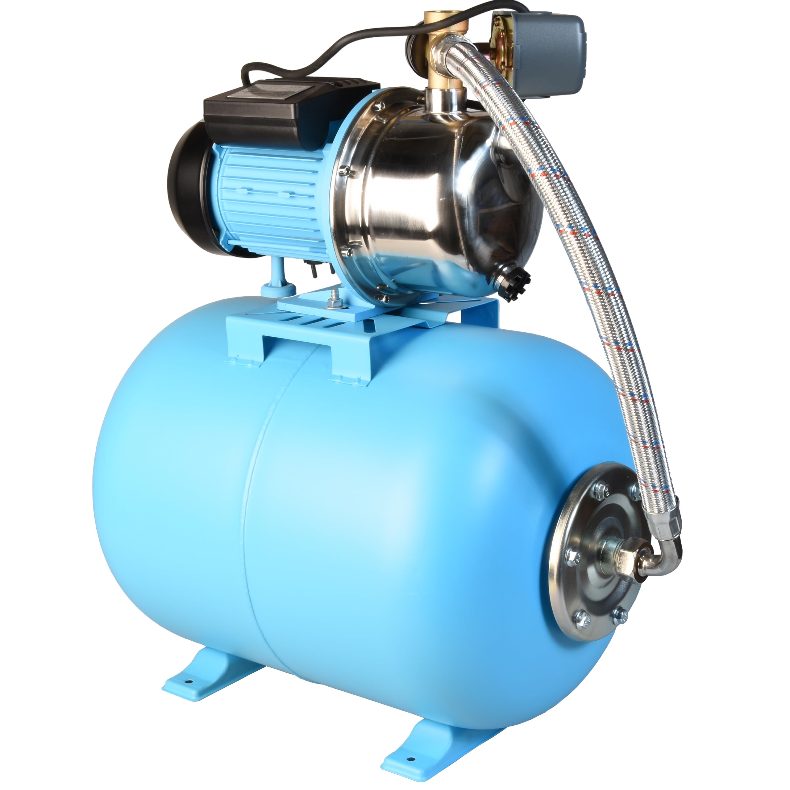 Groupe de surpression JX 1100 (1100 W, Débit max. 3600 l/h, Hauteur de refoulement 50 m, Pression 5 bar) - Pompe à Eau JX 1100 INOX avec Réservoir de Pression 50 L - pour Arrosage Pelouse, Jardin