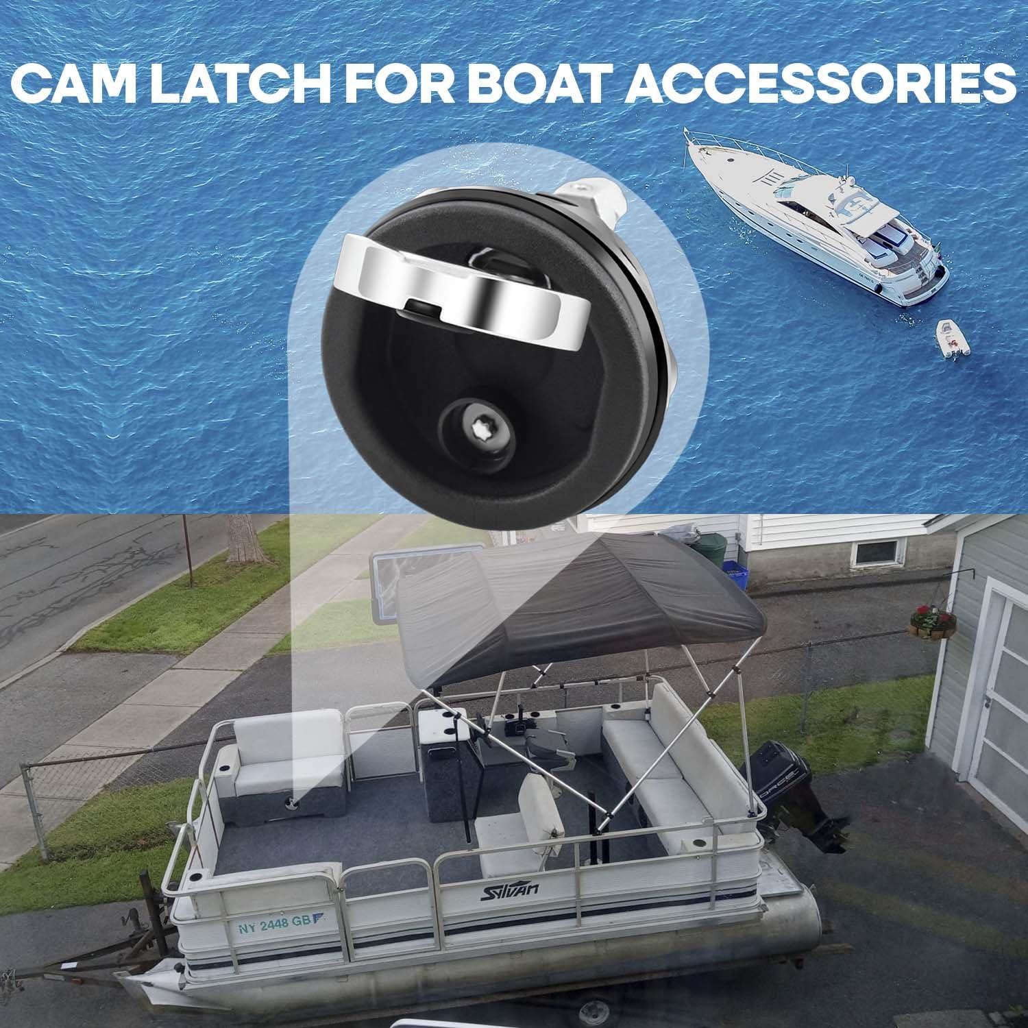 Upgrade Version 2-1/2 Inch T Handle Boat Latch Nylon Boat Hatch Latches with Stainless Steels Offset Cam Bar and Handle,Black Cam Latch for Boat Deck Hardware (Non Locking)