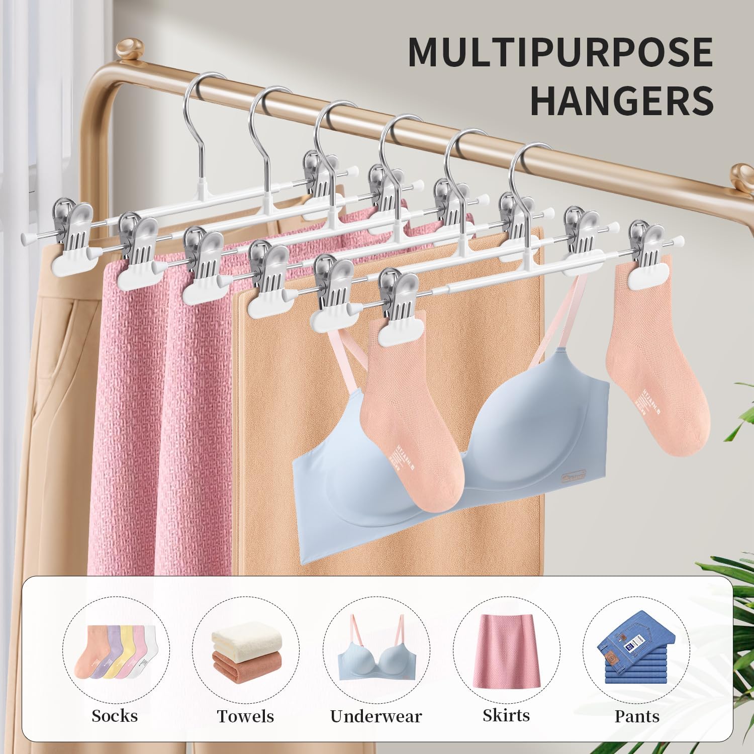 HUADYMEET 50 Pack 14Inch Pants Hangers with Wide Clips,Metal Trouser Hanger for Jeans.Space Saving Skirt Hangers Heavy Duty Non-Slip Adjustable Clothes Shorts Hanger for Women,Men,White