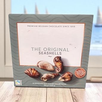 Premium Belgian Seashell Chocolates with Hazelnut Praline Filling Assorted Milk, Dark and White Chocolate Shells Gift Box for Sharing or Indulgence (The Original Seashells (250g))