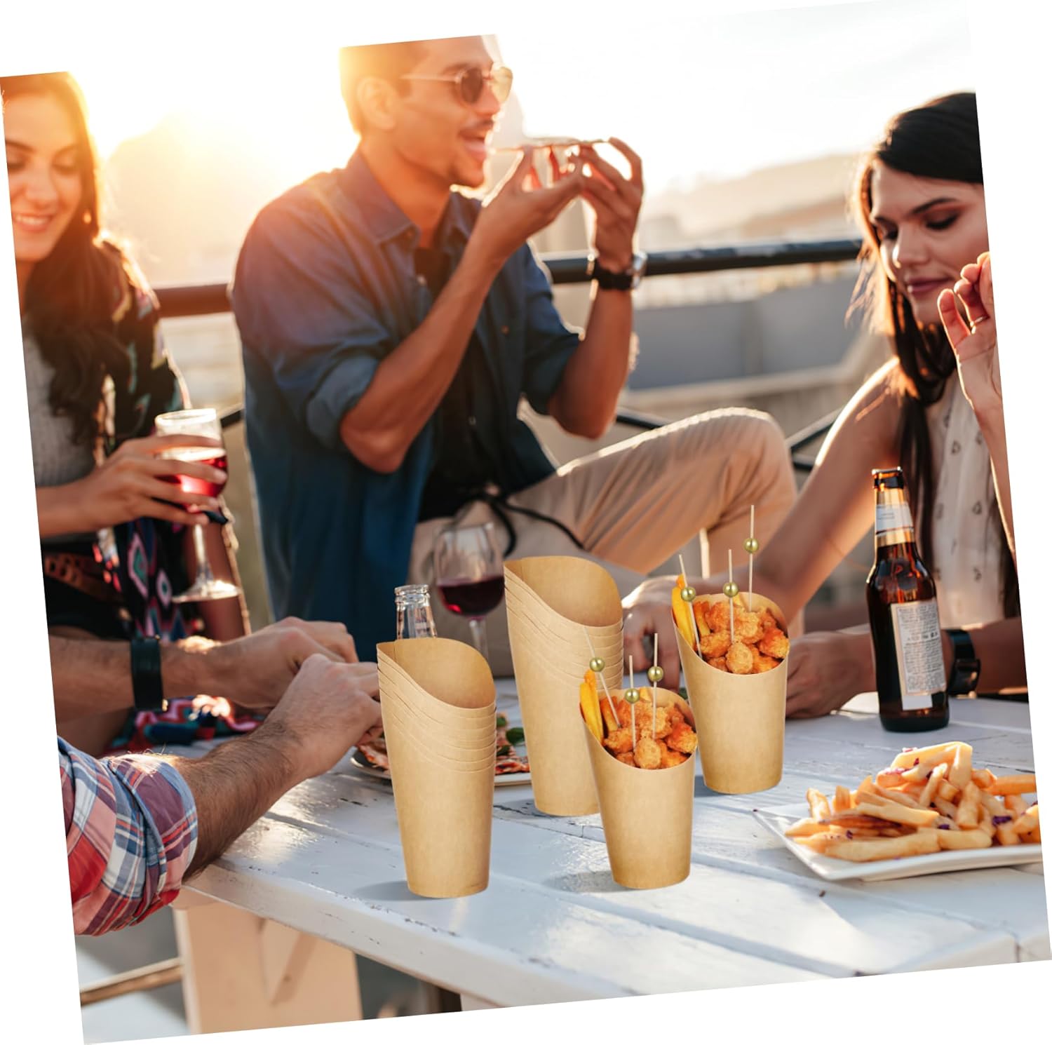 50pcs Kraft Paper Cups French Fry Cups Lids for Appetizer Party Decorative Toothpicks