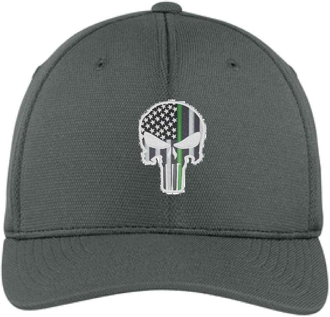 Project Thin Line Thin Green Line Skull Subdued American Flag Military Federal Agent Black Flexfit Baseball Hat (L/XL, Dark Grey)