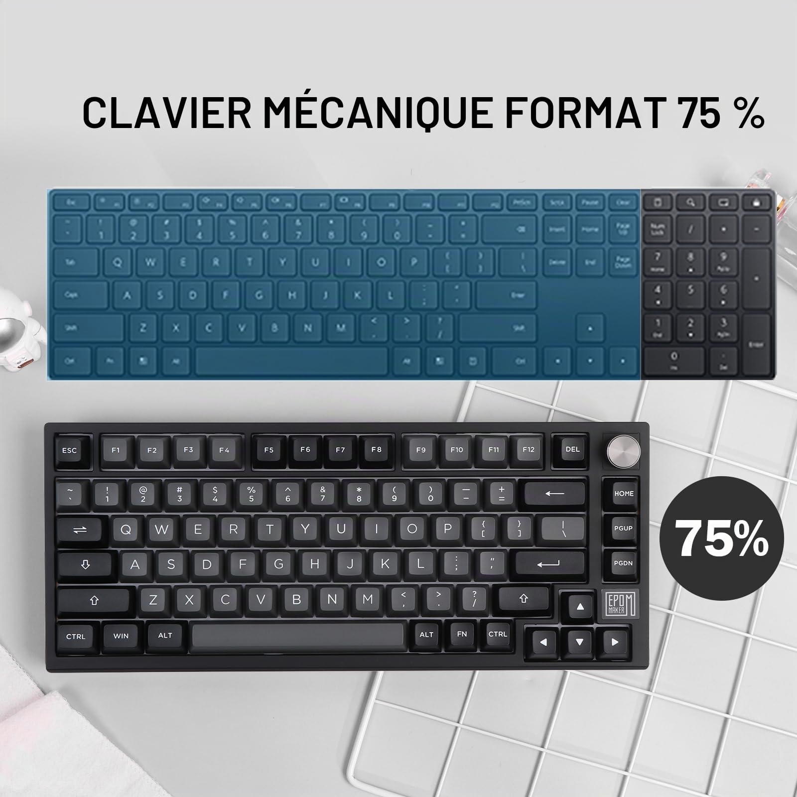 EPOMAKER TH80 SE Clavier Mécanique à 75% de Joints, NKRO Clavier de Jeu RVB Triple Mode avec Mousse Poron/EVA, Programmable, Batterie 4000mah pour E-Sport/Win/Mac(Black Silver, Gateron Pro Yellow)