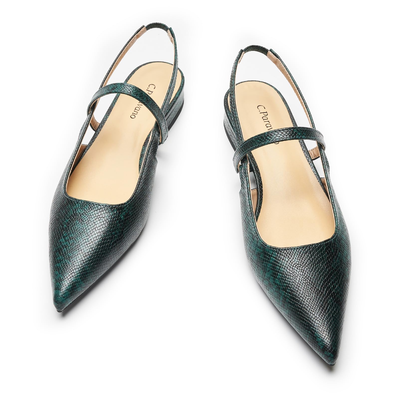 C.Paravano Women's Slingback Flats & Heels - Pointed Toe, Ankle Strap, Comfortable Leather Dress Shoes