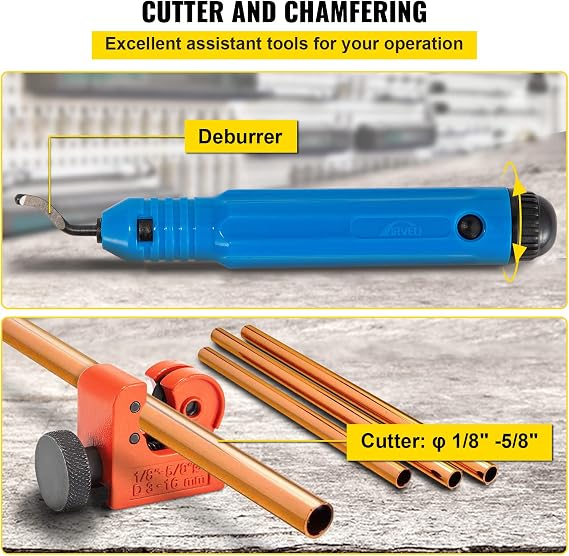 VEVOR Hydraulic Flaring Tool Kit, 45 Double Flaring Tool, Brake Repair Brake Flaring Tools for 3/16-1/2, Brake Flare Tool with Tube Cutter and Deburrer, 32 PCS Tube Flaring Tools for Copper Lines