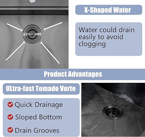 Vista 44 de Fregadero de cocina negro de 21 x 20 pulgadas, fregadero de barra descendente, fregaderos cuadrados de acero inoxidable para estación de trabajo