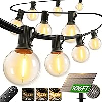 addlon 100FT Solar Outdoor String Lights with Remote - 54 Shatterproof G40 LED Bulbs, Dimmable Timer 3 Modes, Waterproof Backyard Patio Party Decor