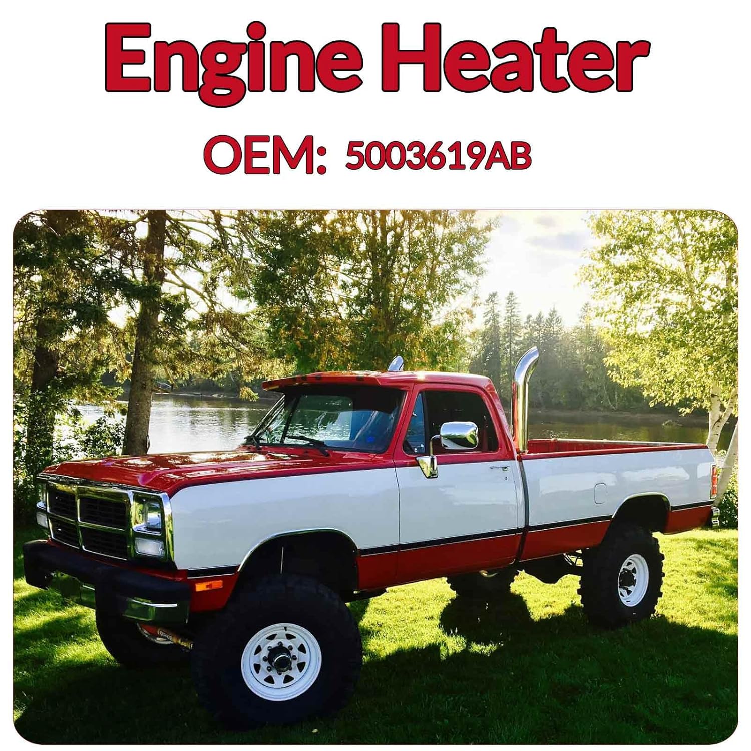 5003619AB Engine Block Immersion Heater for 2011-2018 2500 3500 R-am 6.7L L6 Die-sel 2001-2010 Do-dge 5.9L 6.7L L6 Die-sel 120 Volts 750 Watts with Cordset Cord and Plug Protector