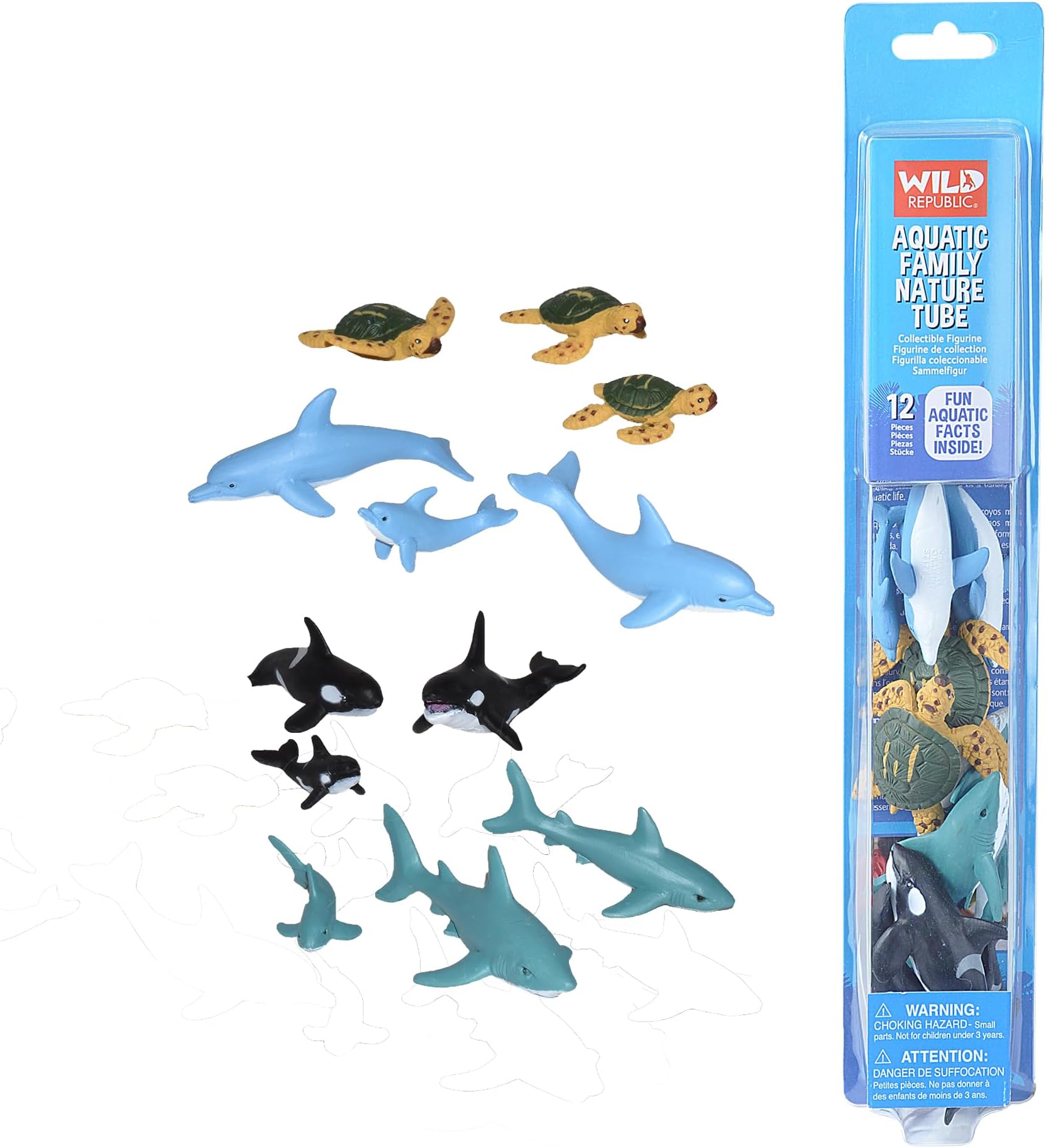 Aquatic Family Animal Figurines Tube, Ocean Toys, Shark, Dolphin, Sea Turtle, Orca, Sea Life Families Collection