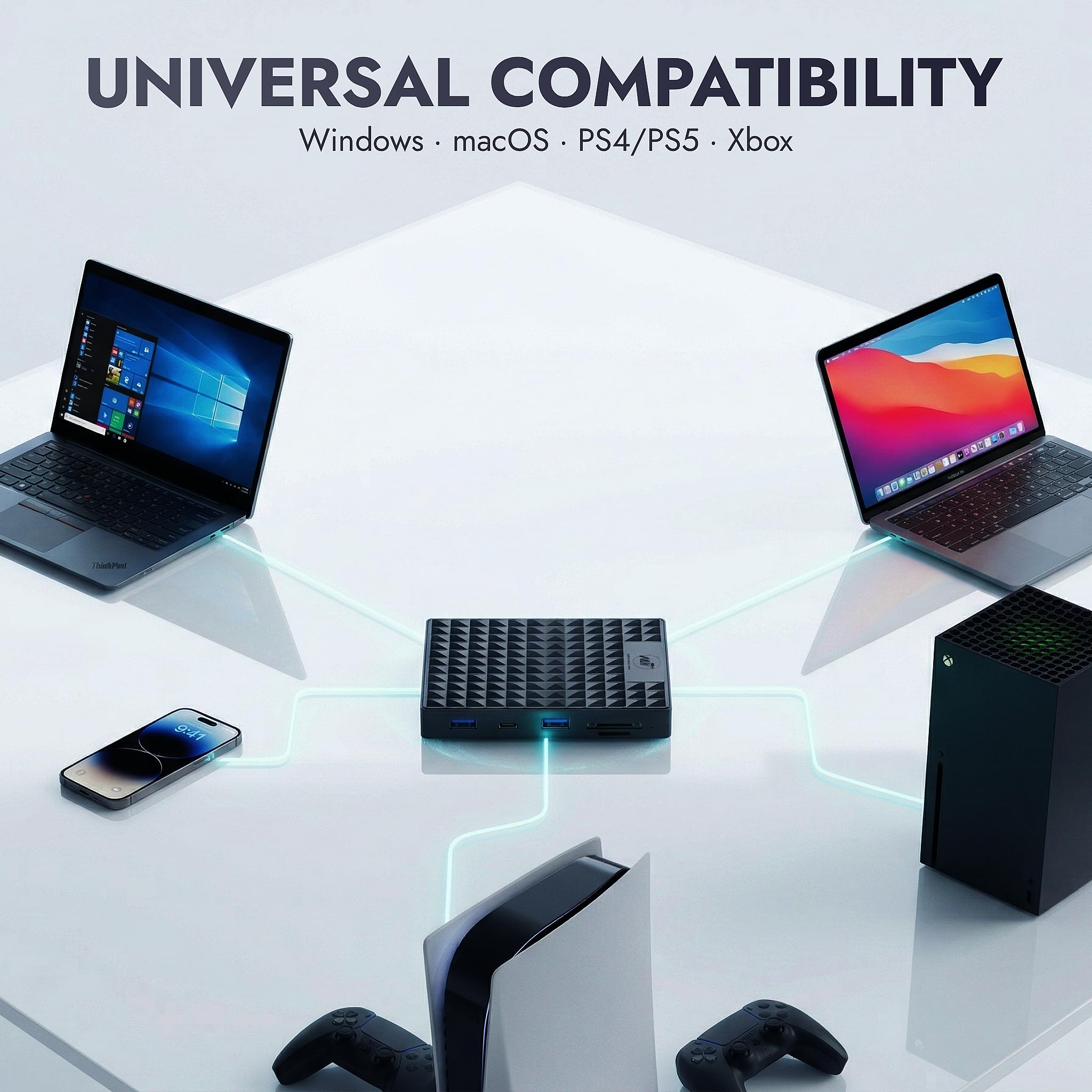 ModusTech Nexus - Disco duro externo portátil de 1 TB con estación de acoplamiento integrada, concentrador USB 3.1 5 en 1, USB 3.1 de 10 Gbps, SD y MicroSD, alimentado por bus, compatible con MacBook