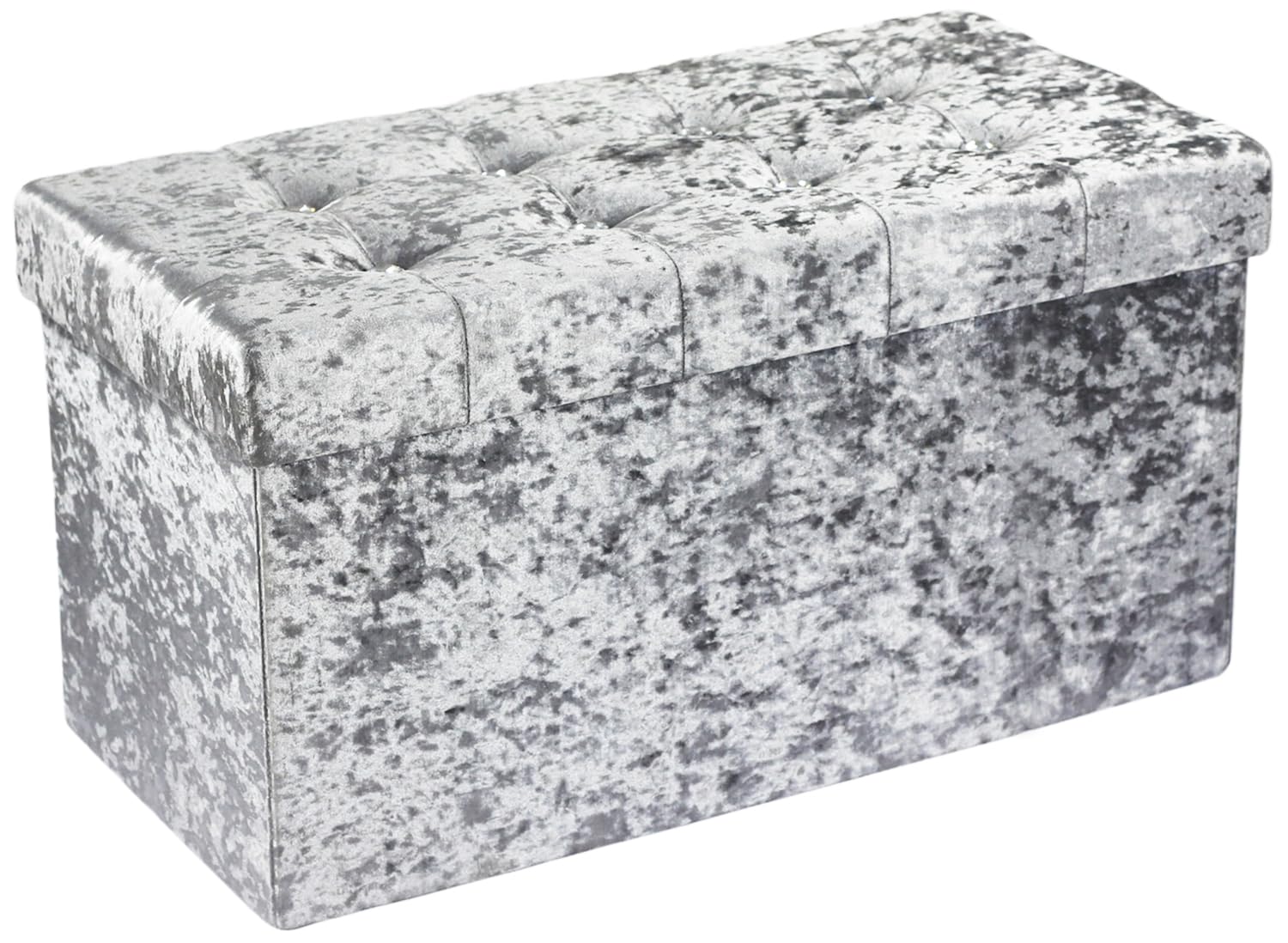 simpahome Large Fold Flat Ottoman Storage - Silver Velvet Velour Finish - Extra Thick Comfortable Cushion - 76cm (L) x 38cm (W) x 38cm (H)