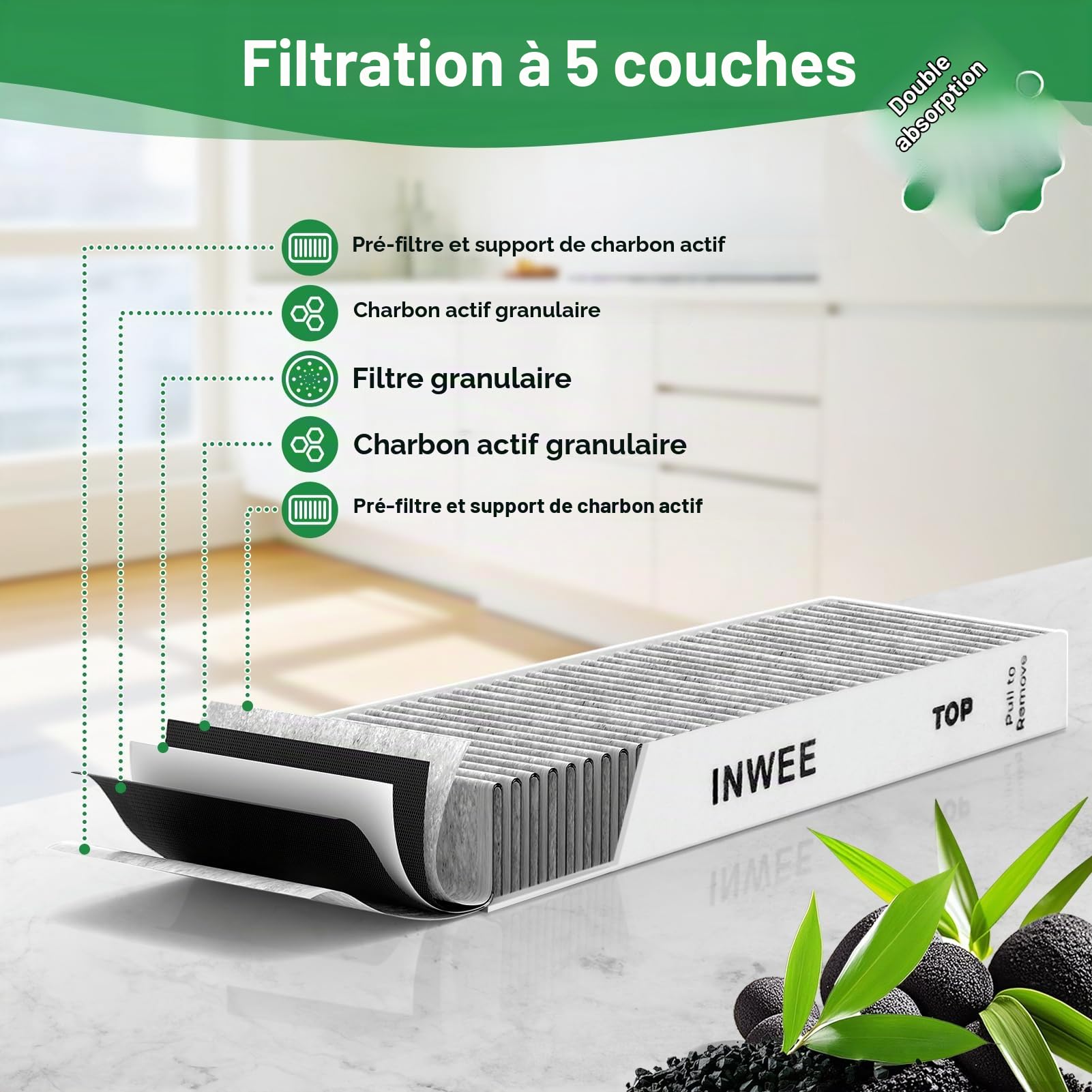 Filtre à Charbon Actif pour Bora Pure PUAKF, 2 x Filtre à Charbon de Haute Qualité pour Table de Cuisson Puru ou Puxu, Remplace PUAKF, Accessoires de Filtre Pure