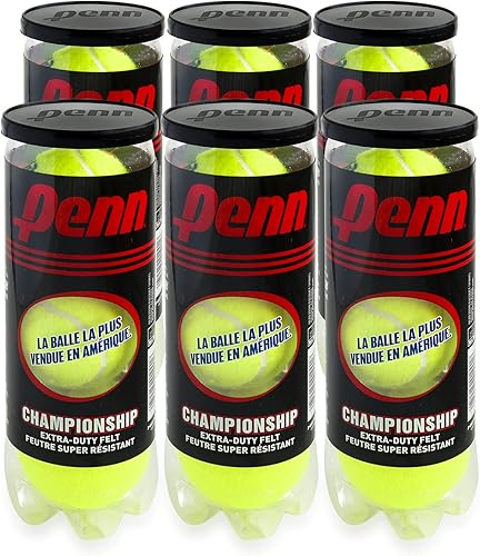 Penn Campeonato de pelotas de tenis de gran altitud, paquete de 6, 18 pelotas amarillas, aprobadas por la USTA e ITF, pelota oficial de las ligas de