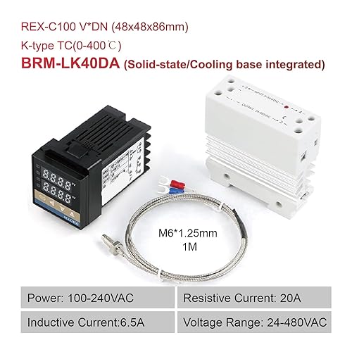 Vista 16 de Rex-C100 Short Shell Pid Temperature Controller + K Type Thermocouple + 40a SSR Relay + Heat Sink Dn Brm-lk25da