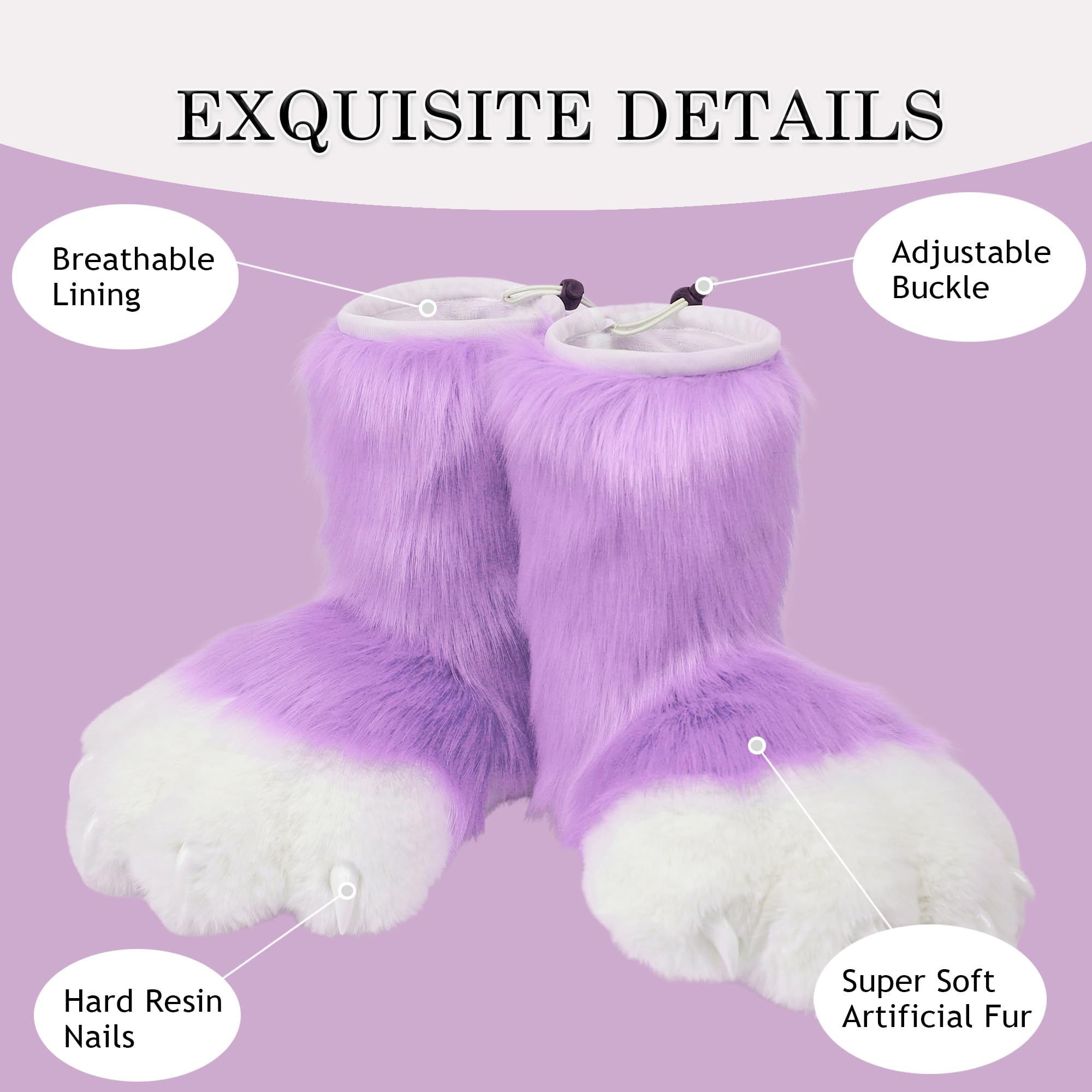 ZFKJERS Cosplay Animal Cat Plastic Claws for Fursuit Feet Paw Shoes Furry Paw Slippers Adults Costume Accessories Set (Purple) - Image 2