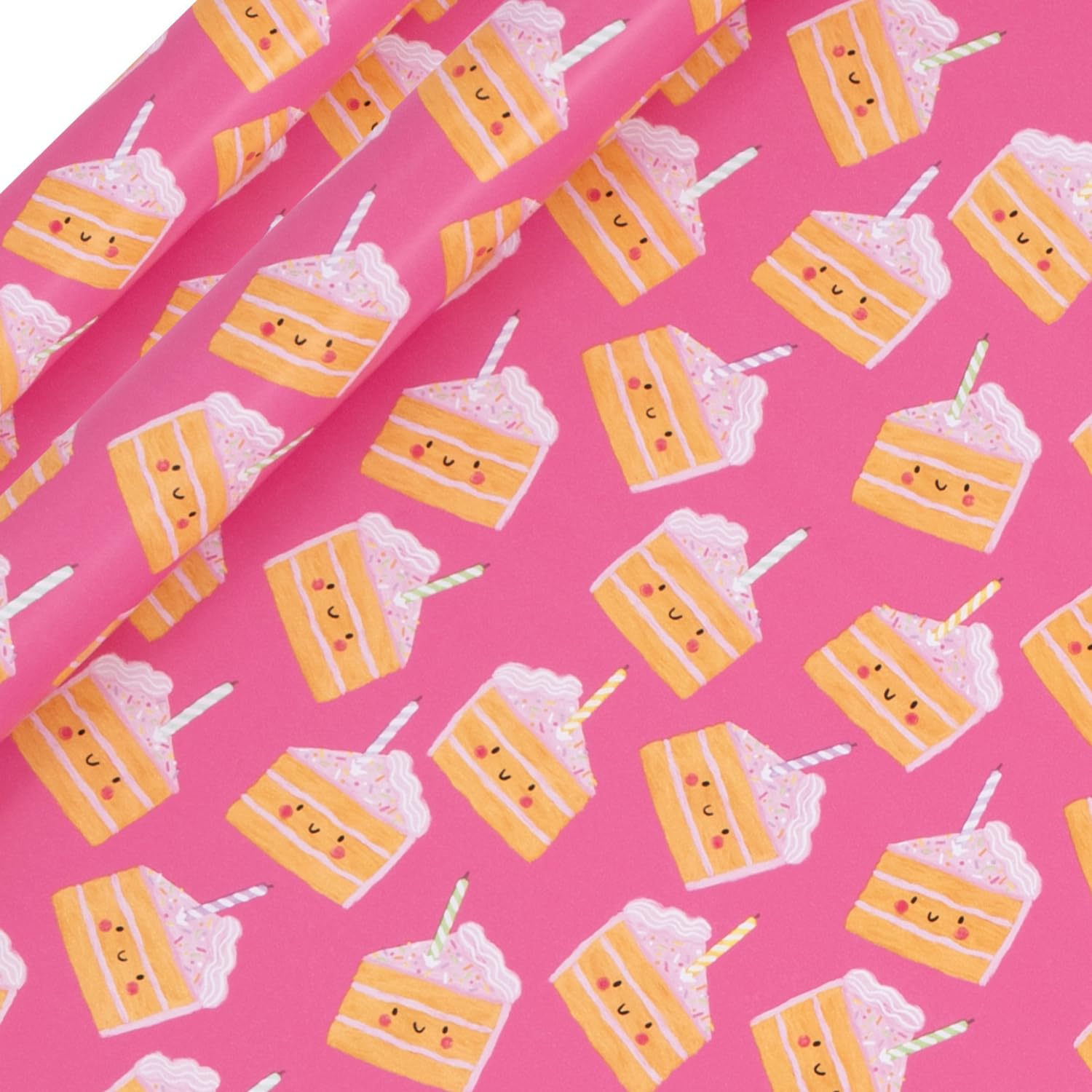 Glick 2 Pack Cakey Pink Wrapping Paper, For Birthdays and Celebrations, 2 x Recyclable Rolls (each 4m x 70cm), Pink