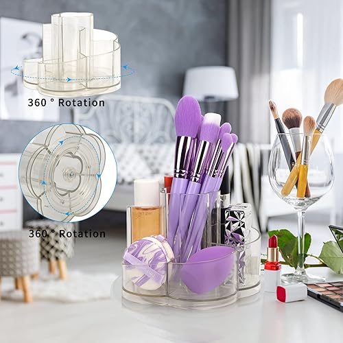 Miniatura 4 de GoodSing Soporte para brochas de maquillaje, organizador de maquillaje giratorio de 360, 6 ranuras para brochas de maquillaje, portavasos para