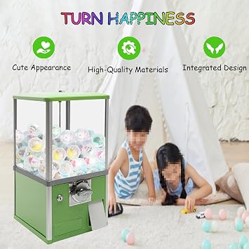 Gashapon Machine,Capsule Vending Machine for Retail Stores,Coin Operated Gumball Bank, 100 Empty Balls,for Capsule Toys, Twister Balls, Etc Green