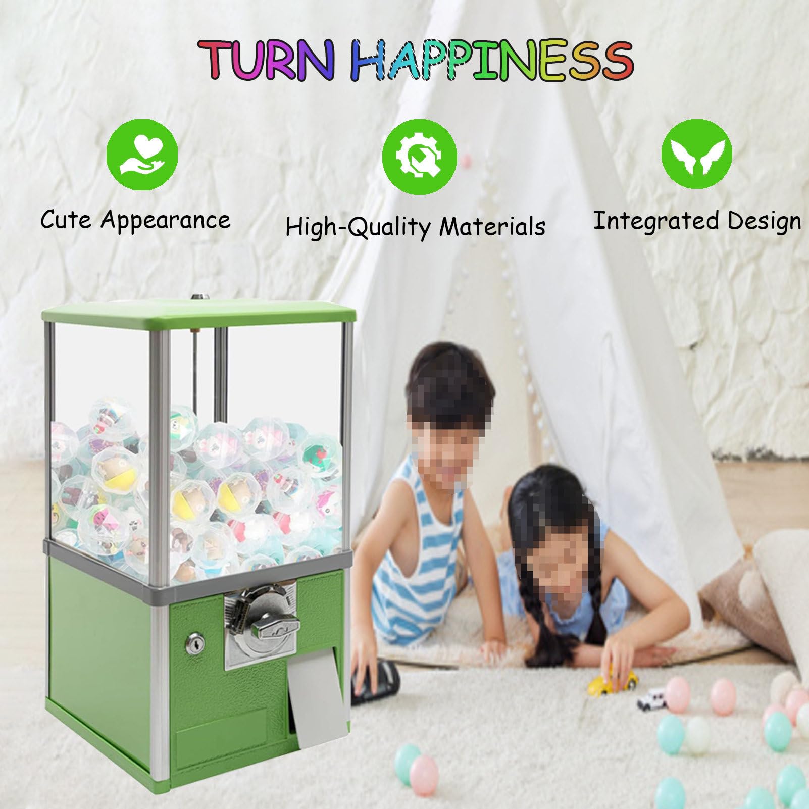 MáQuina Expendedora De Chicles, MáQuina Expendedora De CáPsulas para Tiendas Minoristas, AlcancíA De Chicles con Monedas, 100 Bolas VacíAs, para Juguetes De CáPsulas Green