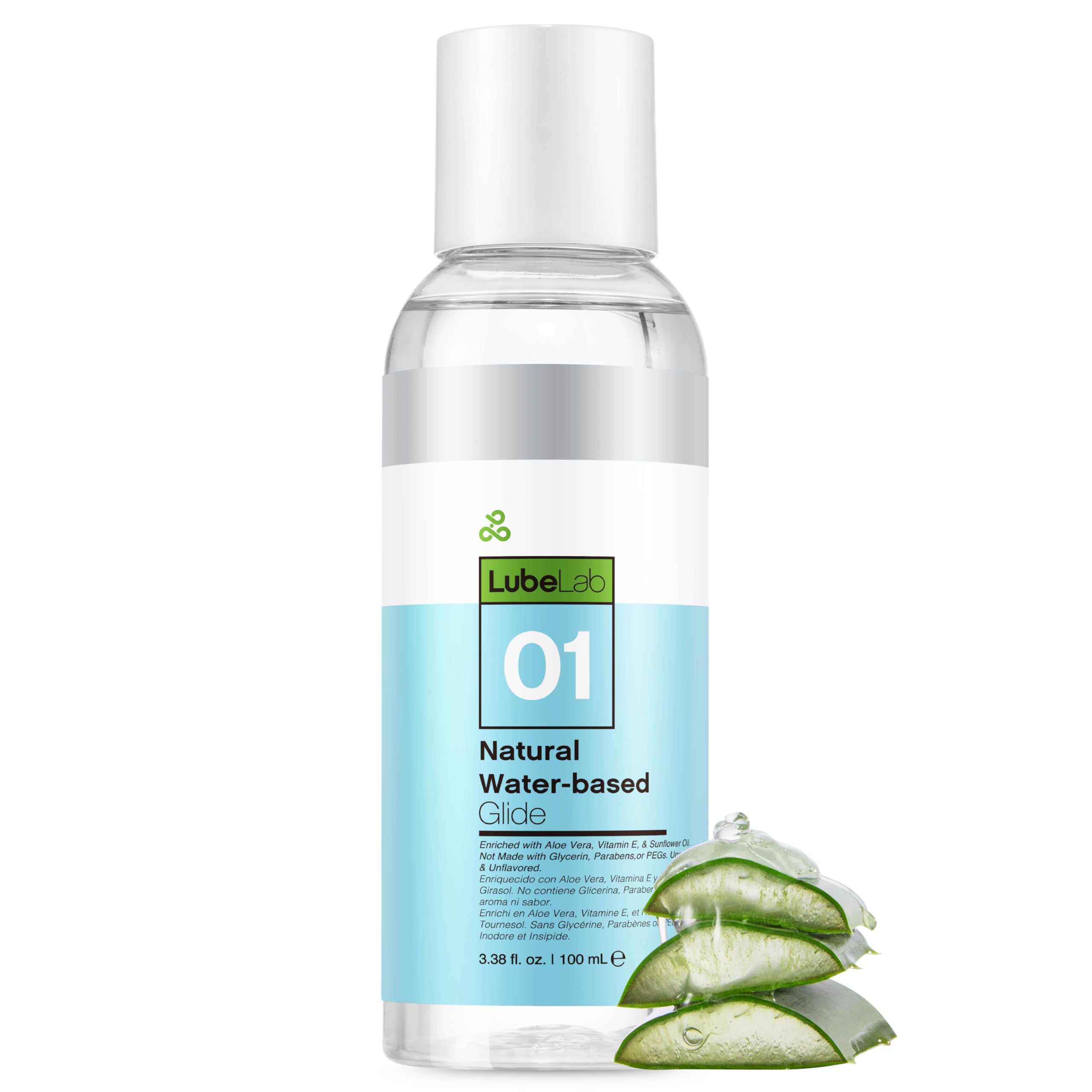 Waterbased Lube 3.38 Fl Oz. Personal Lubricant w/Aloe & Vitamin E, Portable, Hypoallergenic, Free of Paraben&Glycerin&PEGs, PH-Balanced, Natural Smooth Slippery Glide Gel for Couples, Men, Women