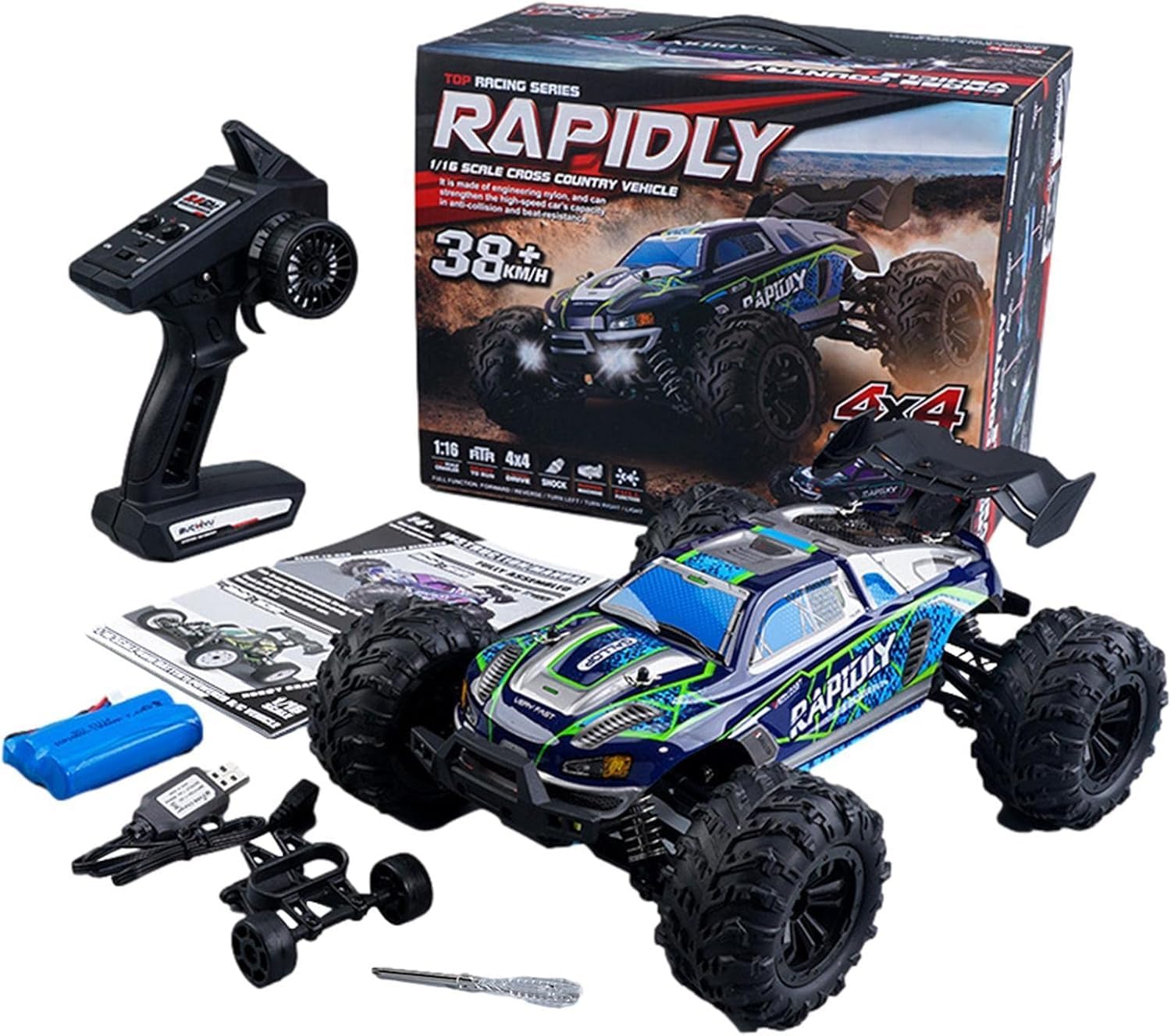 COIL RC Buggy RC Car Toy Car Off-Road Car Head-up LED Wheels 4x4 1:16 4WD Buggy 2.4 GHz Up to 38 km/h, for children aged 14 and up