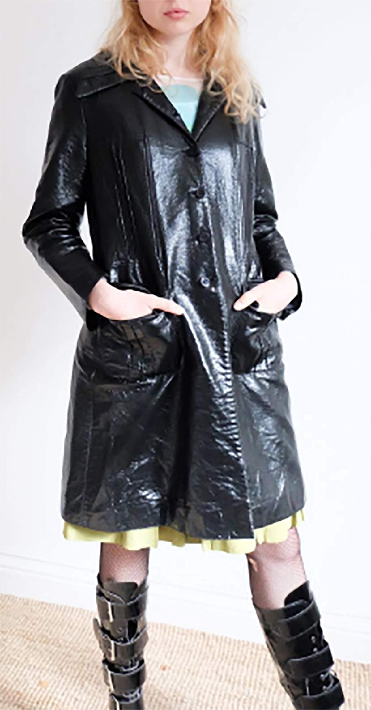 Damen Mode Outdoor Kleidung Vintage Schwarz Wetlook PVC Kurze Jacke Gr. 50, Schwarz – PVC-Jacken für Damen