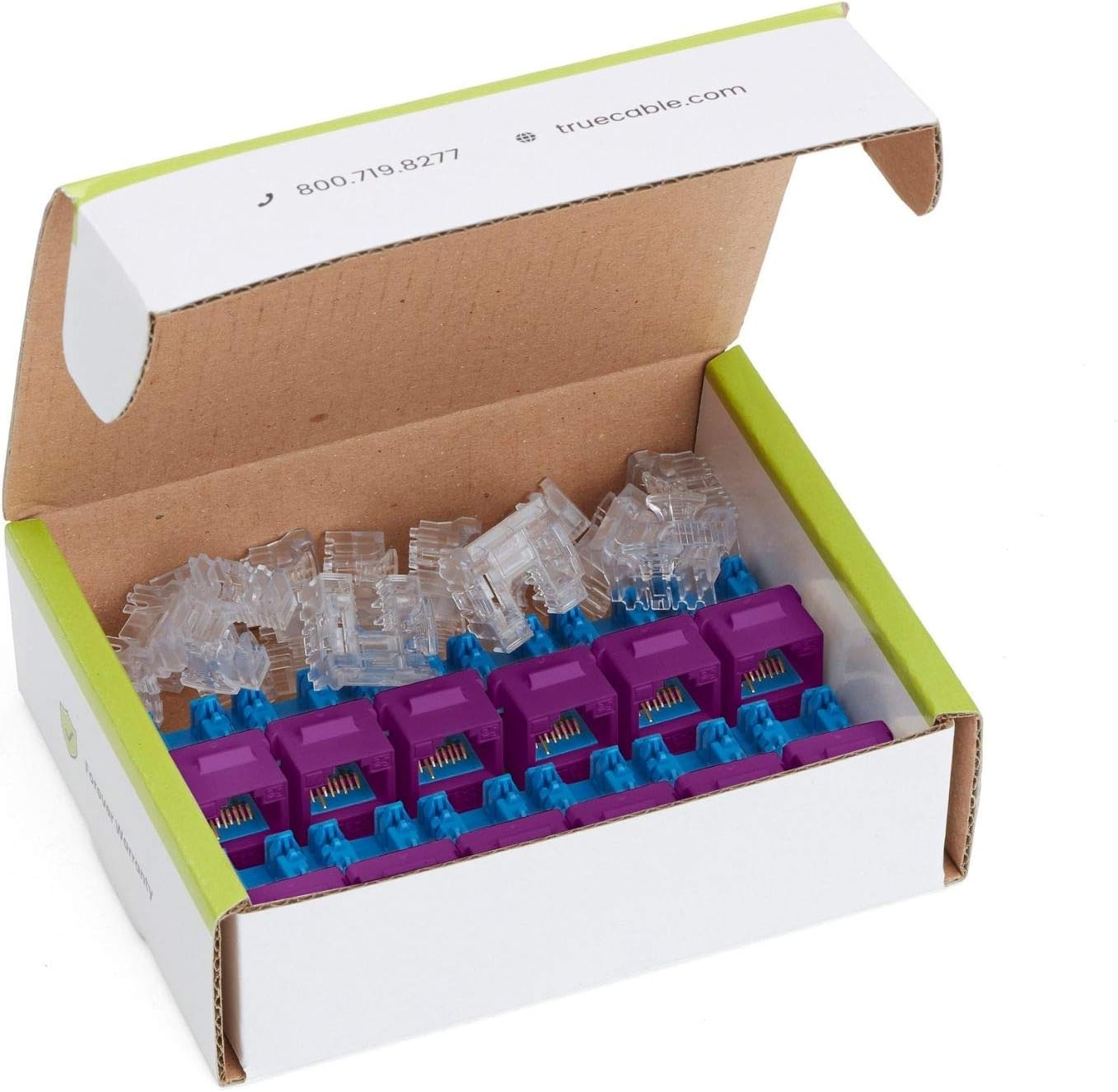 trueCABLE Cat6 Keystone, não blindado (UTP), perfurador de 90 graus, PoE++ (4PPoE), listado pela UL, certificado ETL, certificado ANSI/TIA, modular RJ45 fêmea, roxo, pacote com 12 trueCABLE Cat6 Keystone, não blindado (UTP), perfurador de 90 graus, PoE++ (4PPoE), listado pela UL, certificado ETL, certificado ANSI/TIA, modular RJ45 fêmea, roxo, pacote com 12