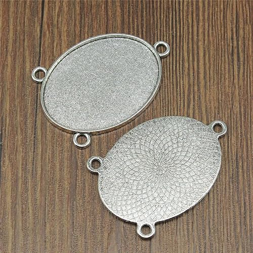 Miniatura 2 de Colgante ovalado de 3 agujeros, estilo camafeo, cabujón, ajuste de base, color plateado antiguo, joyería hecha a mano para hacer joyas, suministros