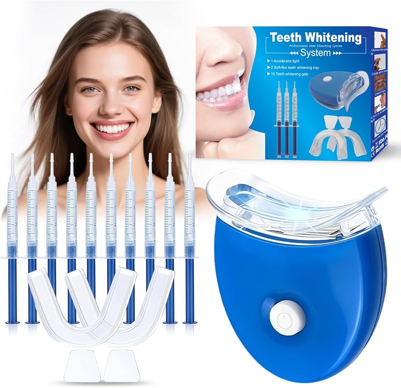 Teeth Whitening Kit - 10 Fast Acting Whitening Gels - 2 Braces - Home Teeth Whitening - Improves Coffee Tea Wine Stains