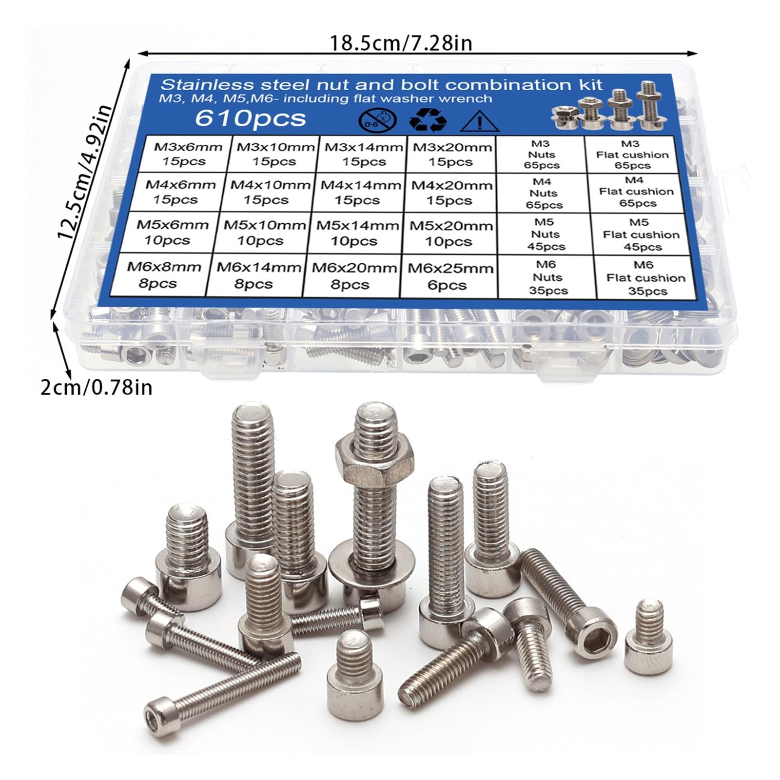 Tuerca De Tornillo Con Cabeza Hexagonal De Acero Inoxidable, Arandela De Resorte Plana, Kit De Tuerca De Seguridad M3-M6