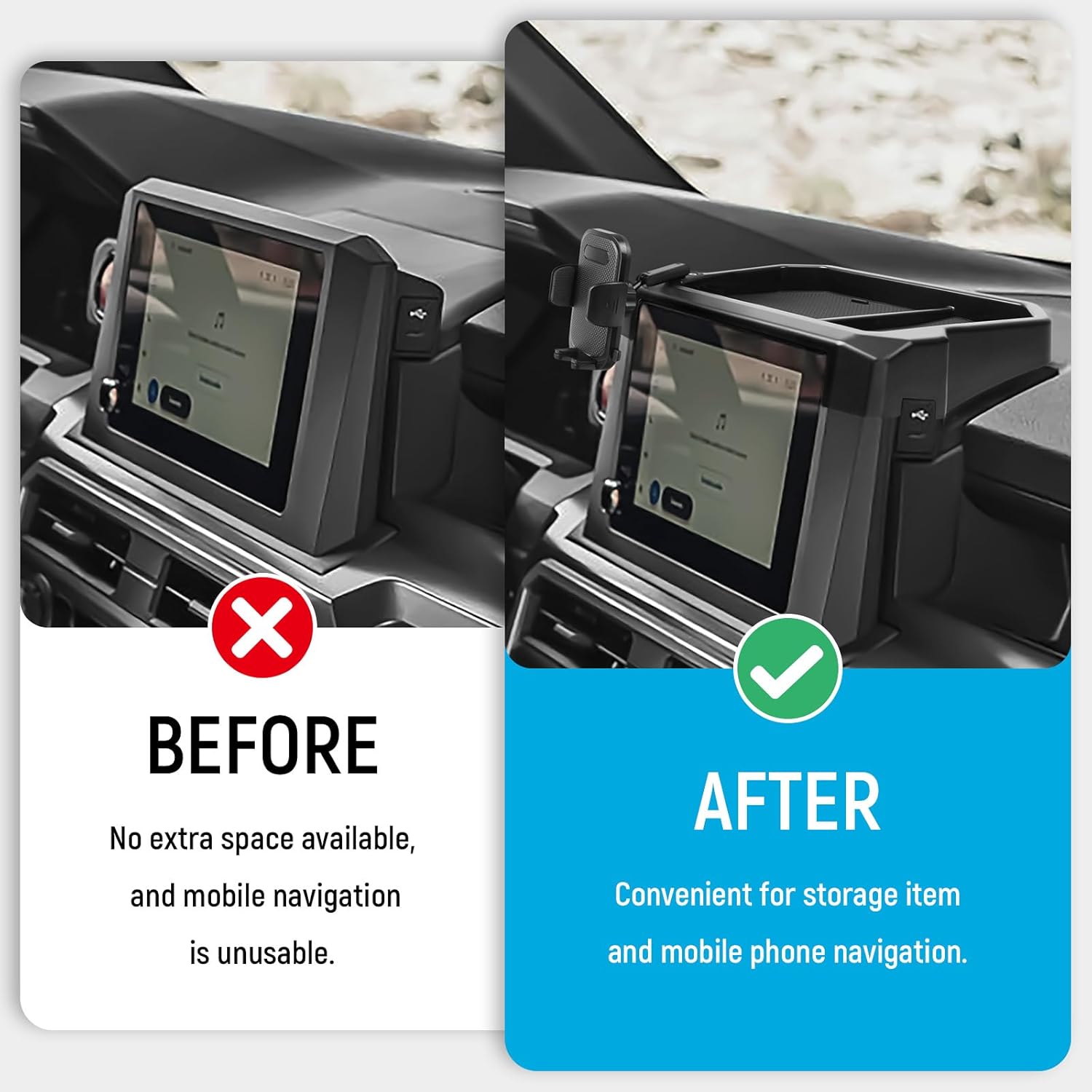 YOJOJOCO Car Phone Holder & Dashboard Tray Organizer Compatible with Toyota 2024-2026 Tacoma & 2025 2026 4Runner Accessories (Not fit 14" Screen) 360° Rotation 8-inch Screen Fixed Clip