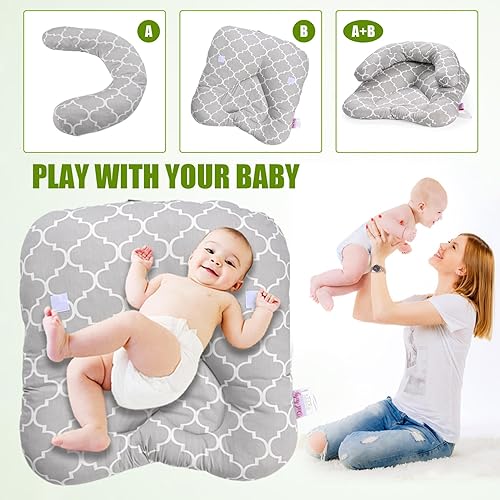 Miniatura 4 de Alfombrilla 2 en 1 para el tiempo boca abajo y almohada de apoyo sentado, almohada de apoyo boca abajo para recién nacidos y bebés mayores, con
