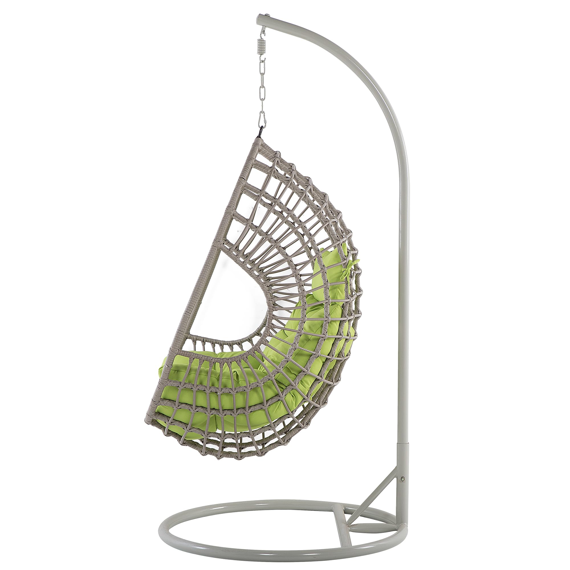 Polyrattan Hängesessel mit Gestell Stahl beige Eiform Kissen grün Boho Arpino