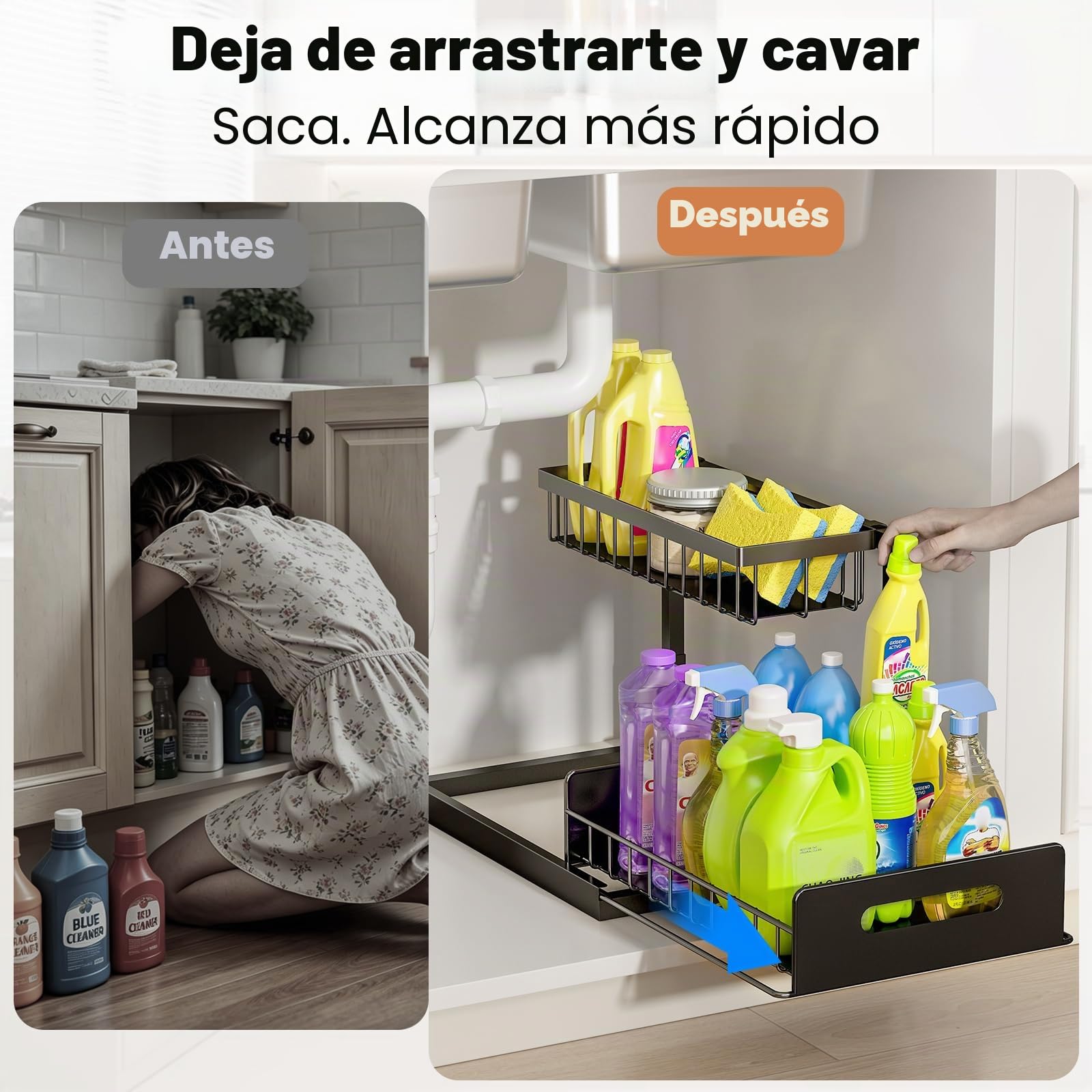 REALINN Organizador para Debajo del Fregadero, Organizador de gabinete extraíble, Estante Deslizante, estantes de Almacenamiento, Almacenamiento para Cocina y baño, Negro, Paquete de 2