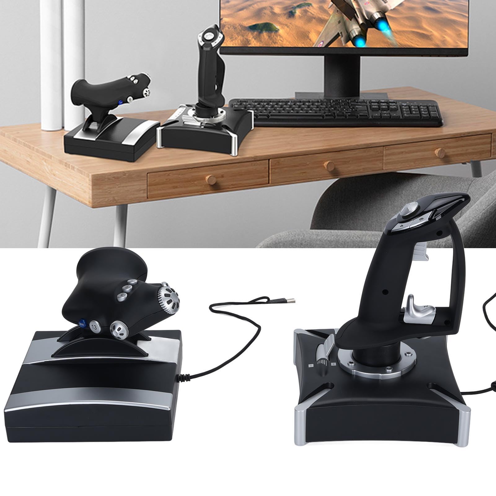 XUMIUZIY Flugsimulator Joystick mit Vibrations Gashebelsteuerung, 4 Achsen, 16 Programmierbare Tasten, Saugnapfbasis, Doppel Stick Controller für Serie X S