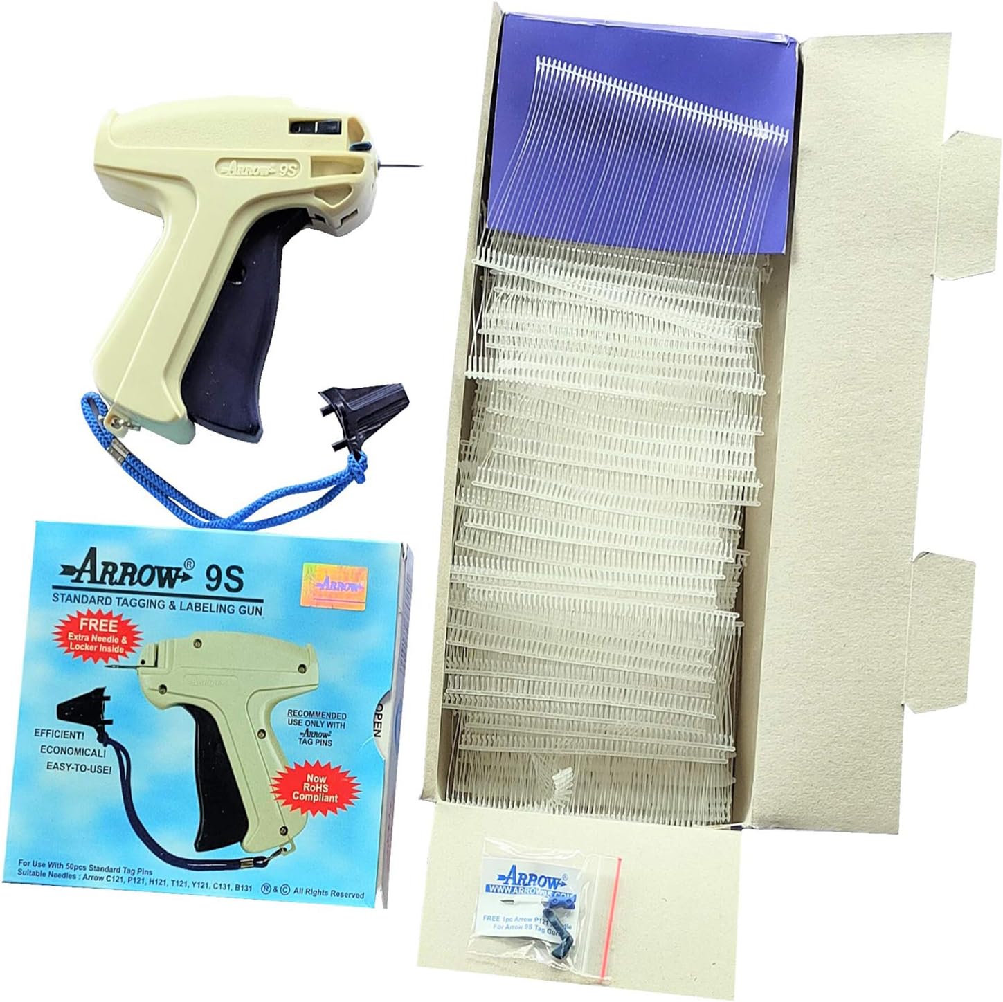 Jasol tag Gun Arrow 9S Machine + 5000pcs 65 MM TAG Clothing Garment Price Label Tag Gun Tagging Barbs Free with 1 niddles (Dark Cream) (Pack of 1)