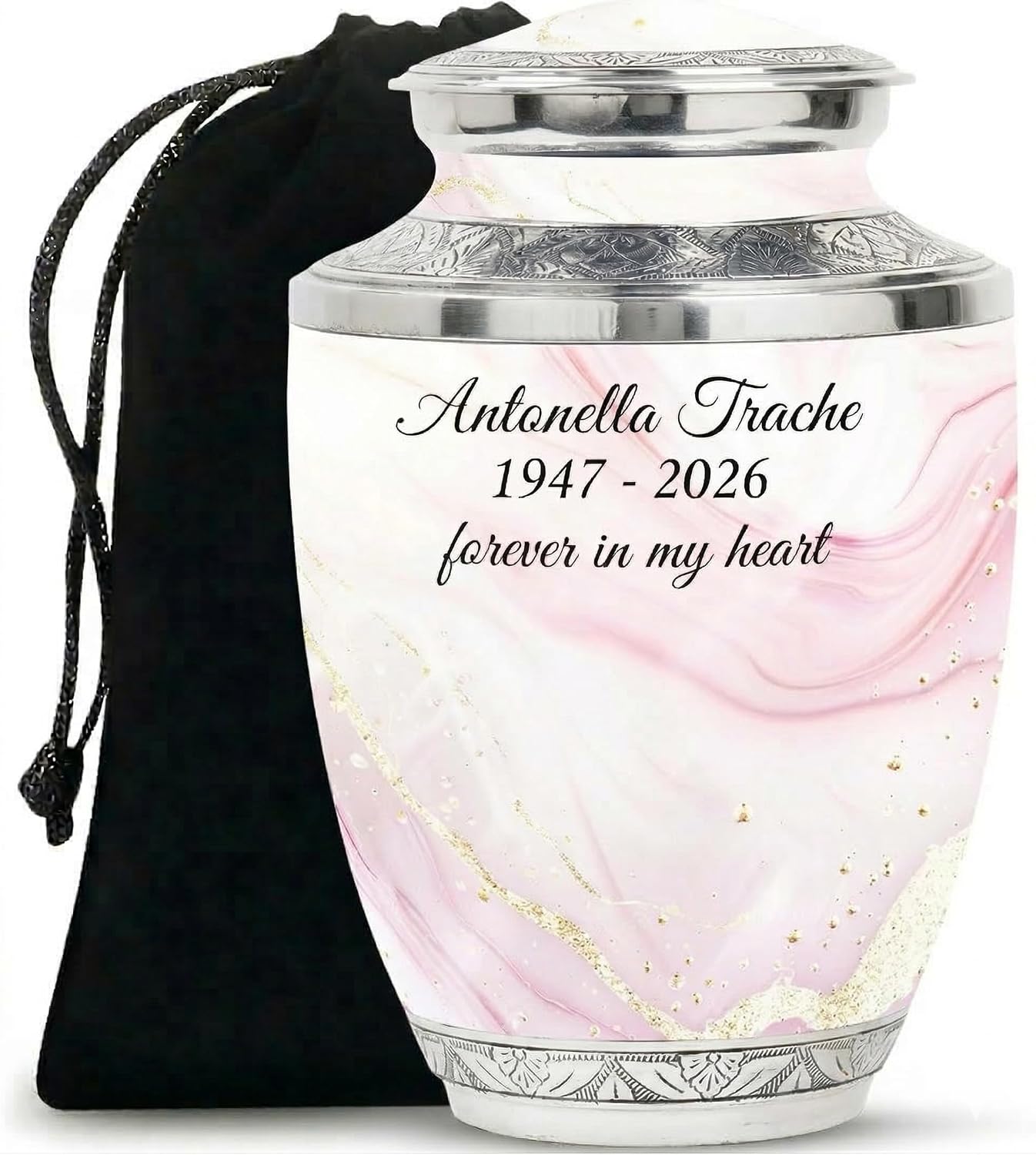 Blush Elegance Urn, Urn for Human Ashes, 10 Inch Urn, Large Urns for Human Ashes, Urns for Human Ashes, Black and White Urns, Pet Urns for Dogs Ashes, Cat Urns for Ashes
