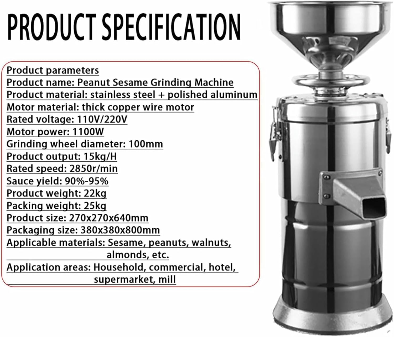 Commercial Peanut Butter Grinder Machine 15kg/h Output Electric Peanut Sesame Butter Grinder Multifunctional Grain Mill for Any Grain