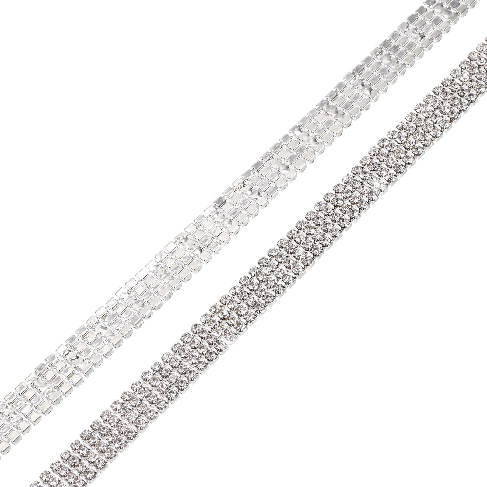 sourcing map 1 Yard 25mm 4 Row Crystal Rhinestone Diamond Close Chain Trim Trimming Claw Cup Chain for Sewing, Crafts, DIY Jewelry Wedding Decorations Silver White