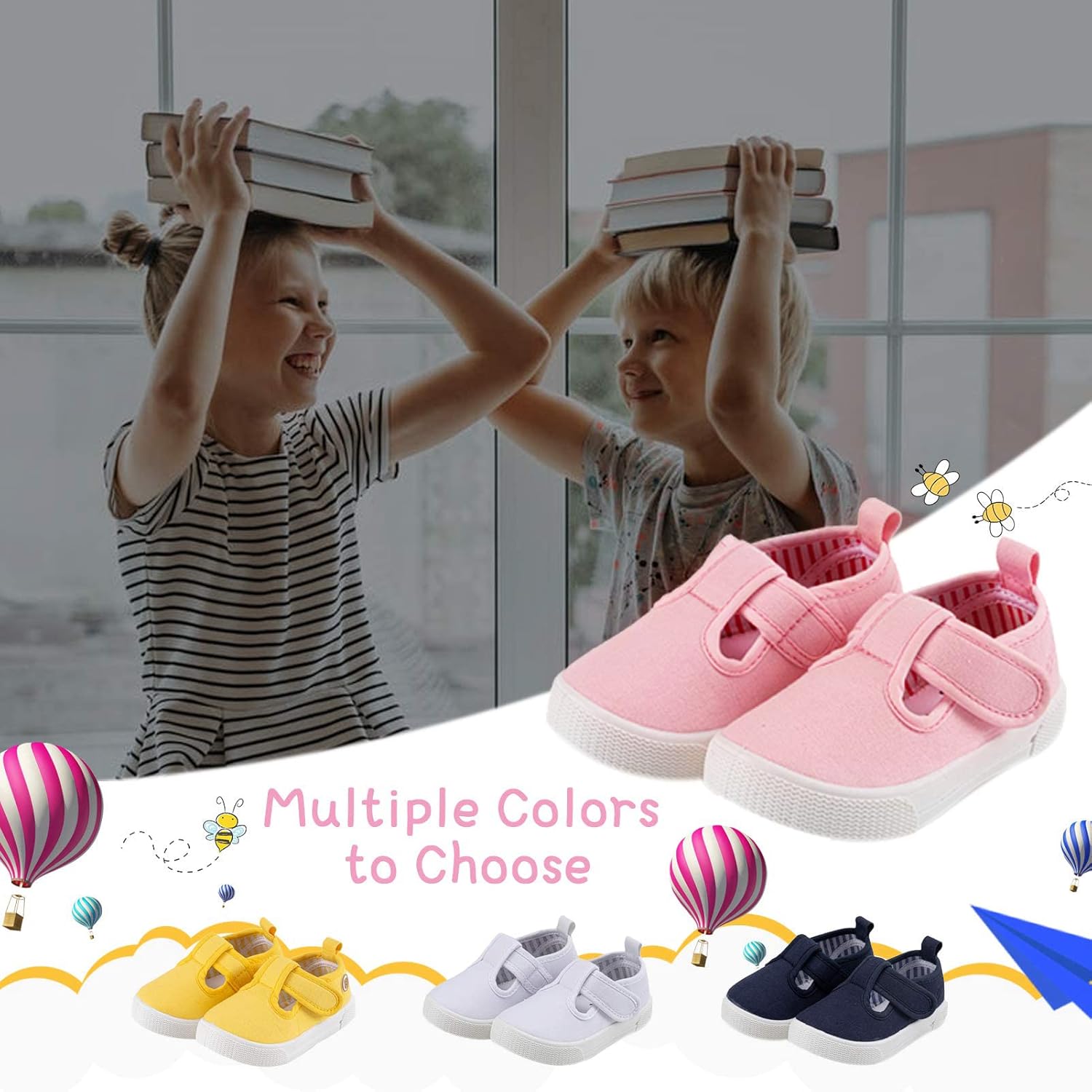 Toddler Boys Girls T-Strap Canvas Sneakers for Little Kids Classical Comfortable Mary Jane Canvas Flats, Non-Slip Casual Canvas Sneaker for Little Kids - Image 6